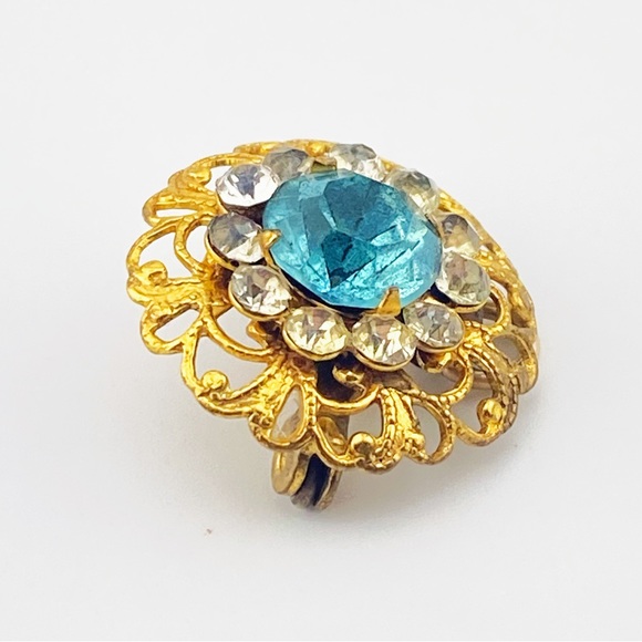 Vintage Brooch with Blue Rhinestone - Picture 4 of 5